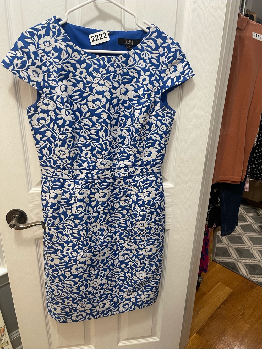 Alex Marie Blue and White Floral Sheath Midi Dress size 8